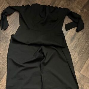 Black wide-leg jumpsuit off-the-shoulder neckline